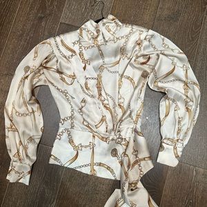 Ronny Kobo silk equestrian tie blouse S